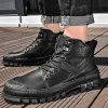 Botas homens botas tornozelas sapatos de couro genuíno masculino mais top mais lazer botas de inverno com peles botas de neve quente homens por atacado