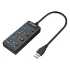 Hubs OROPO 4 PORT USB 3.0 Hub Splitter Hub USB com interruptores de energia e LEDs de 5 Gbps transmissão de velocidade para PC/laptop