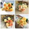 1 Bouquet gelbe künstliche Blumen Pfingstrose Tea Rose Herbst Seiden gefälschte Blumen für DIY Wohnzimmer Hausgarten Hochzeitsdekoration