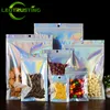 100PCS Translucent Holographic Zip Lock Packaging Bags Resealable Snack Sugar Nail Cosmetics Xmas Gifts Storage Hanging Pouches