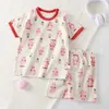 T-Shirts Sommer Baby Girl Boy Kurzarm Kleidung Set Baumwollblume T-Shirts und Shorts 2 Stück Outfits Kinderpyjama Homewear 240410