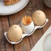 Creative Egg Shape Pepper Bottle Ceramic Spice Bottle Set with Tray Toothpick Box Kitchen Salt Sugar Bowl Home Seasoning Tool