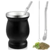Vattenflaskor Yerba Mate Tea Cup Set rostfritt stål med Bombilla Teacup Brush Double Wall Gourd Shape Kit för antioxidant