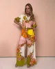 STYLISH LADY Cotton Linen Floral Printed 2 Piece Set Women Half Sleeve Shirt and Wide Leg Pant Suits 2024 Summer Vocation Outfit