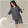 Pijamas de algodão de malha de malha feminina de malha de algodão 2023 shorts de mangas curtas de verão casual listra simples moda home gota deli dh85r
