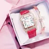 Montre-bracelets 2024 Square Luxury Diamond Femmes Watchs Set Cuir étanché