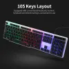 Combos USB Wired Wired Испанская клавиатура Combo 105 Keys Bearlight Клавиатура Эргономичная набор мышей с подвесными штепсами клавиш и игрой