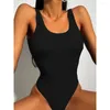 Swimwwear pour femmes Solide Black One Piece Swimsuit pour femmes 2024 U-COLD SOSPENDER Backless Bikini sexy Slim Summer Beach Monokini