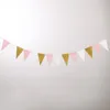 10ft Pink White Gold Paper Triangle Garland Flag Bunting Pennant Banner för bröllop Bruddusch födelsedagsfest hem dekoration