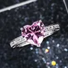 Band Rings Huamei Ny vigselring Valentines Day Heart Shaped Pink Diamond Zircon Ring Dual Color tillgänglig Fashion Womens Ring Smycken J240410