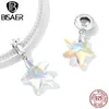 Bisaer 925 STERLING Silver Charms Transparent Heart Starfish Shell Perfume Rose Pendant Fit Bracelet Collier DIY BIJELRY CADE