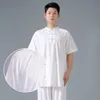 Verão respirável seda manga curta kung fu -camisetas ala chun treinando esporte vintage tops artes marciais taphi uniforme camisa superior