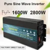 Wechselrichter 12V 220 V 24 V 1000W 1600W 2000W 2800W Reine Sinus -Wellen -Wechselrichter -Leistungswandler Solar -Inversor 12V bis 220 V Transformator LED