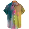 2022 Chemise à manches courtes décontractées surdimensionnée pour hommes 3D Gradient imprimé Hawaiian Fancy Shirt Single Breasted Beach Top