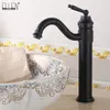 Black Faucets Tall Bathroom Vessel Sink Faucet Hot Cold Water Crane Oil Rubble Bronze Finished Deck Mounted ELF5002B