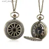 Montres de poche 1 pcs mode Vintage Hollow Roue Style Bronze Quartz Pocket Roman Numerals Pocket On Chain Birthday Gifts Y240410