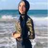 3 pièces Set Swimwear Muslim Women's Imprimé Patchwork Swimsuit Hijab Manches longues Sports Islamic Burkinis Wear Massuit de bain