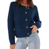 Kvinnors stickor Vintage Women Cardigan Top Single-Breasted Long Sleeve Round Neck Knit Commute Soft Pockets Lady Jacket