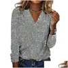 Chemises pour femmes Chemises élégantes TE-shirt Top Top Shiny Sequin Long Sleeve Femme Blouse lâche Club Brepwant Party Dame Drop Livil