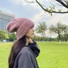 BERETS 2024冬のビッグヘッドラウンドニットニット帽子厚い柔らかいワックスの大型バージョンカーリーエッジヤーンパイル