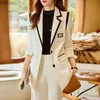 Damenanzüge Blazer Spleiß Jacke Blazer lässige Weitbeinhose Zweiteiler eleganter Frauenhosen Set Summer Office Business Set Outfits Kleidung C240410