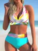 Frauen Badebekleidung 2024 Cross Bikini Frauen drucken sexy hohe Taillen Shorts Badeanzug weibliche Strandbekleidung Badebadeln Badeschwimmschwimmanzug