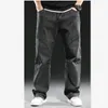 Men's Jeans Grey Patchwork Denim Pants Plus Size 44 Fashion Loose Straight Trousers Male Jean Bottoms Men Clothing