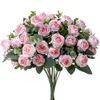 Flores decorativas 10 cabeças de flor artificial rosa rosa peônia buquê branco eucalipto folhas falsas para decoração de decoração de casamento decoração