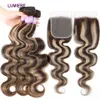 Highlight Body Wave Human Hair Bundles With 4X4 5x5 6x6 HD Lace Closure Brazilian Ombre Hair Weave Bundles With Closure Frontal