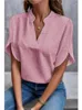 Blouses pour femmes Couleur solide en V V et Blouse à épaules dérangées Tops lâches 2024 Elegant Offant Shirt Fashion Black Top pour les femmes