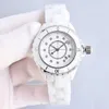 Klasyczny wielofunkcyjny kalendarz numer Watch Biała Mother of Pearl Shell Ceramics zegarek Sapphire 12-seria Kwarcowy Zegar czarny pasek ceramiczny zegarki 33 mm