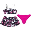 3pcs infantil garotas letra tankini tankini maiô de roupas de banho ajustável tiras de nadar no topo de biquíni com saia de saia de babados de traje de natação