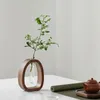 Jarrones Tubo de ensayo decorativo Maderos de madera Hidroponic Combinación Vase de flores Adornos de vidrio transparente para el hogar