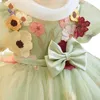 2024 Princess Wedding Flower Girl Dress Tulle 3D Flowers Lace Ball Gown Little Kid Spädbarn Toddler Dopdop Junior Bridesmaid Gäst