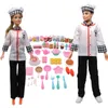 New Clothes for Barbie and Ken Chef Top Pants Hat 3 Pcs Set with 43pcs Kitchen Tool Food Accessories Mini Items Dollhouse Toy