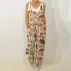 Kolsuz Tulum Kadınları Yaz Boho Çiçek Geniş Bacak Uzun Pantolon Bayanlar Strapt Plus Boyutu Sıradan Gevşek Plaj Pantolonları 240410