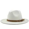 Solid Color Fedora -hoeden met bruine riem elegante vrouwen feestkerk tophoed mannen brim jazz panama vilt cap sombreros de mujer 240410