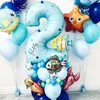 43pcs Numéro de papier d'aluminium Ballons Under Sea Ocean World Animaux Balloons Set 1st Boy Girl Joyeux anniversaire DÉCOR D'UN A ans