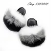Cute Plush Furry Real Fox Fur Slides Kids Fur Slippers Children Rainbow Fur Sandals Girls Indoor Flat Toddler Fluffy Fur Slides