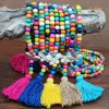 Bohemian Boho Ethnic Tassel Naszyjnik kolorowy drewniany koralik tkany ręcznie robiony kamień natury długi sweter w zawieszek motyla