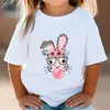 Camisetas 3-14 anos meninos meninas meninas coelhos de coelho mau cartoon bubble açúcar de coelho de moda de moda tshirts harajuku leopard estampar coelho tops tees 240410