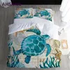 Ahsnme Sea Animal Series Octopus Turtle Whale Dolphin Hippo med mystisk Nautical Map Quilt Cover Set målning Hemtextil