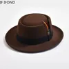 Vintage Pork Pie Hat Mens Rolled Brim Felt Fedora Hat With Feather Gentleman Church Cap Trilby Jazz Hats 240322