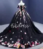 Sparkly Black Quinceanera Kleider mexikanische charro farbenfrohe Blumen Vestidos de xv Anos PALLE Debütant 15 Vestido de Para fünfzehn Sechzehn Geburtstagsfeier 2024