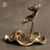 アンティーク銅香スティックホルダーカップルカエルロータス小さな装飾