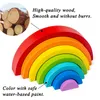 Montessori Rainbow Building Blocks Crianças Toys de madeira Building Puzzle Puzzle
