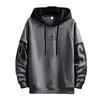 Herrtröjor Pullover Sweatshirt Stretchy Winter Hooded Plush Foder Men Letter Print Skin Touch Streetwear