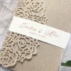 Печать Custom Blittery Rose Laser Cut свадебные приглашения, набор с RSVP-конвертом Belly Band Band Tri-Trea Pocket Invites Supply Supply