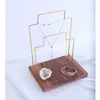 Jewelry Pouches Black Walnut Wood Metal Stick Double Necklace Pendant Display Holder Stand Chain Rack