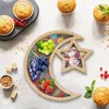 Figurines décoratives eid mubarak plateau lune étoile aliments en bois servant des collations bonbons de desserts fruitiers pâte affichage accessoires de fête